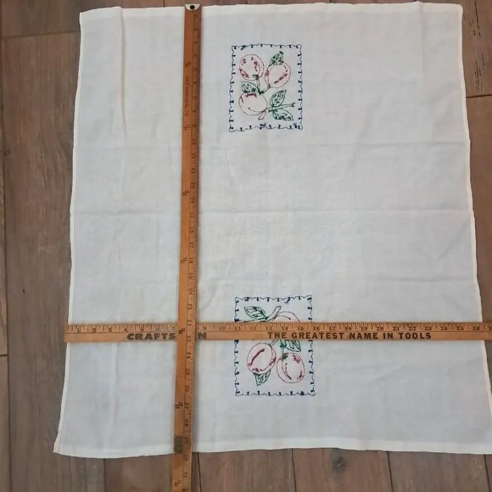 Vintage Embroidered‎ towel cherry plum nectarine peach fruit floral Tea flour